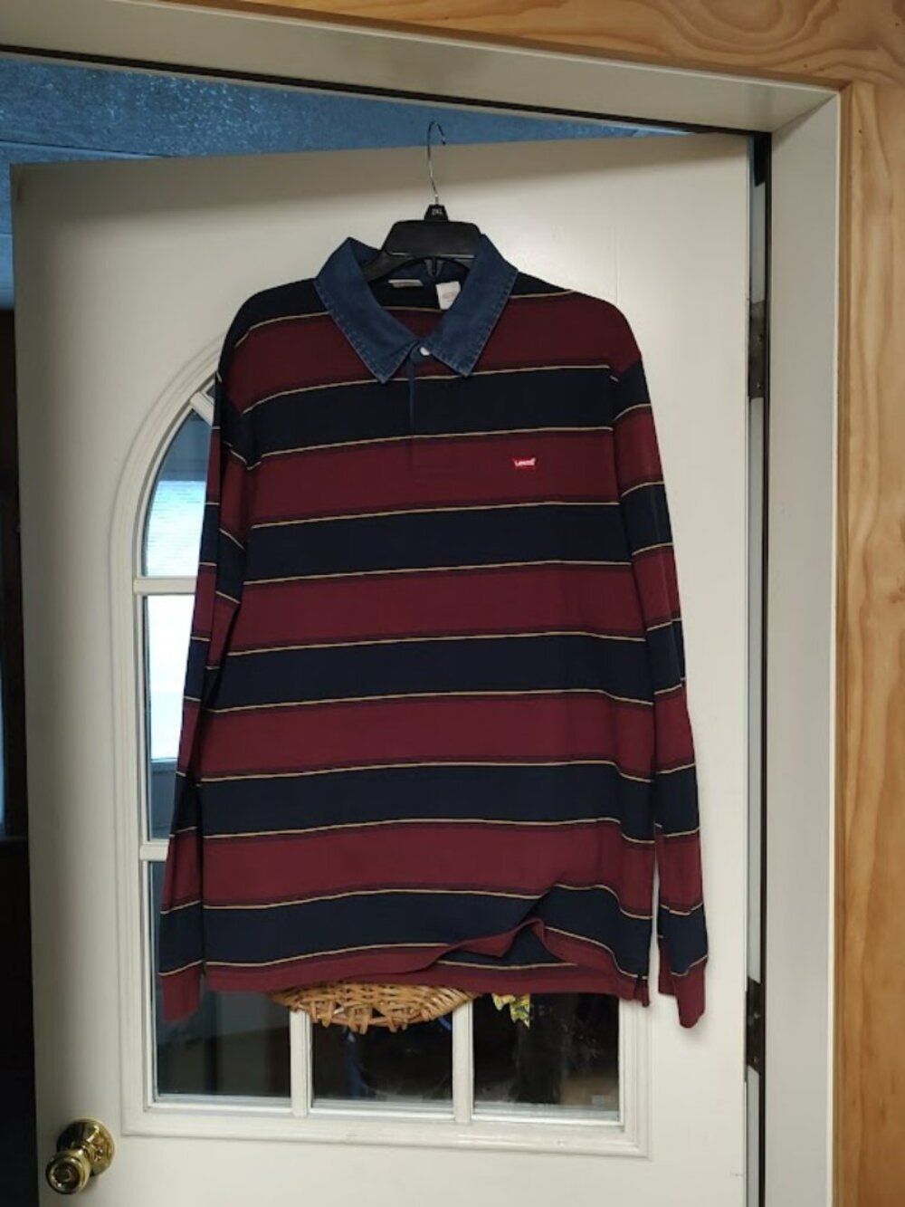 New Levis Maroon Navy Blue Relaxed Fit Rugby Long Sleeve Shirt Size Men's XL